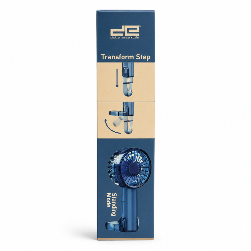 Digital Essentials blue portable fan transform step side packaging