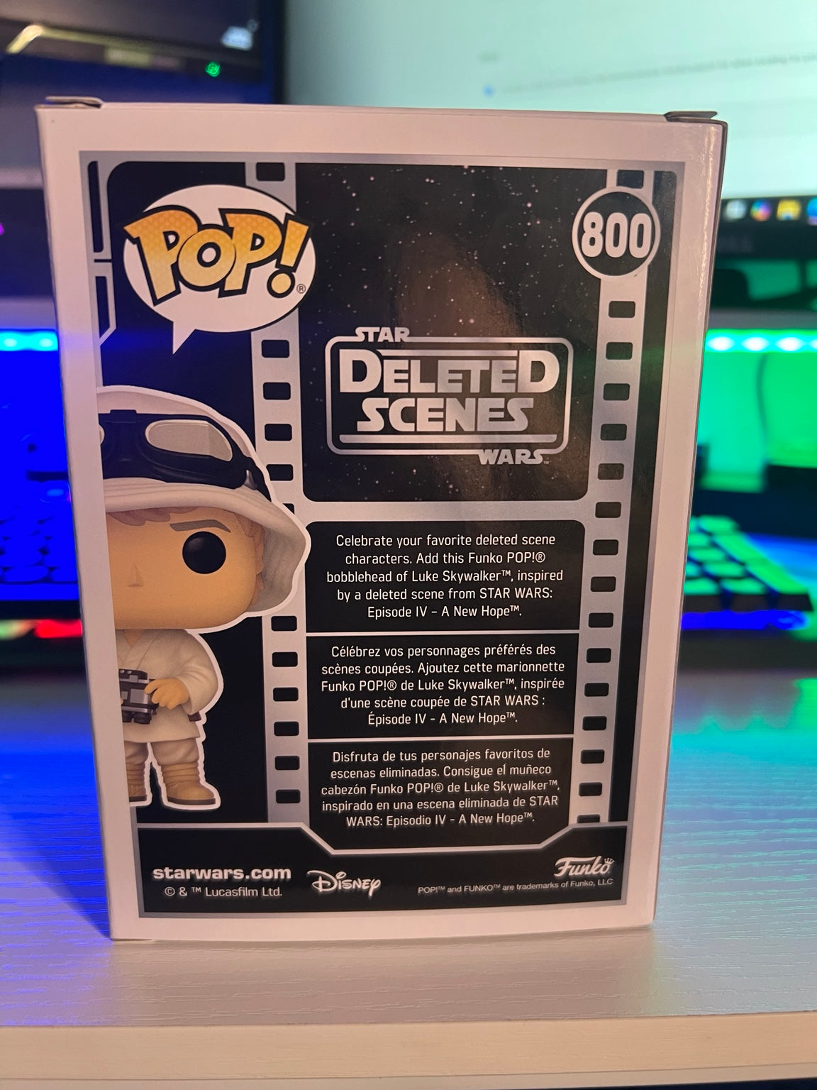 Funko Pop Star Wars Luke Skywalker Deleted Scenes bobblehead figure number 800 back packaging