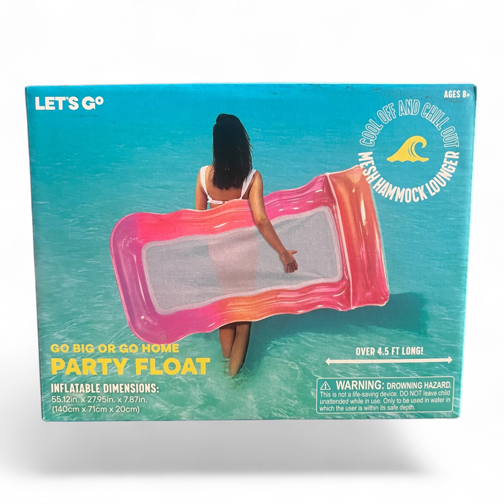 LET'S GO Party Float Mesh Hammock Lounger front packaging