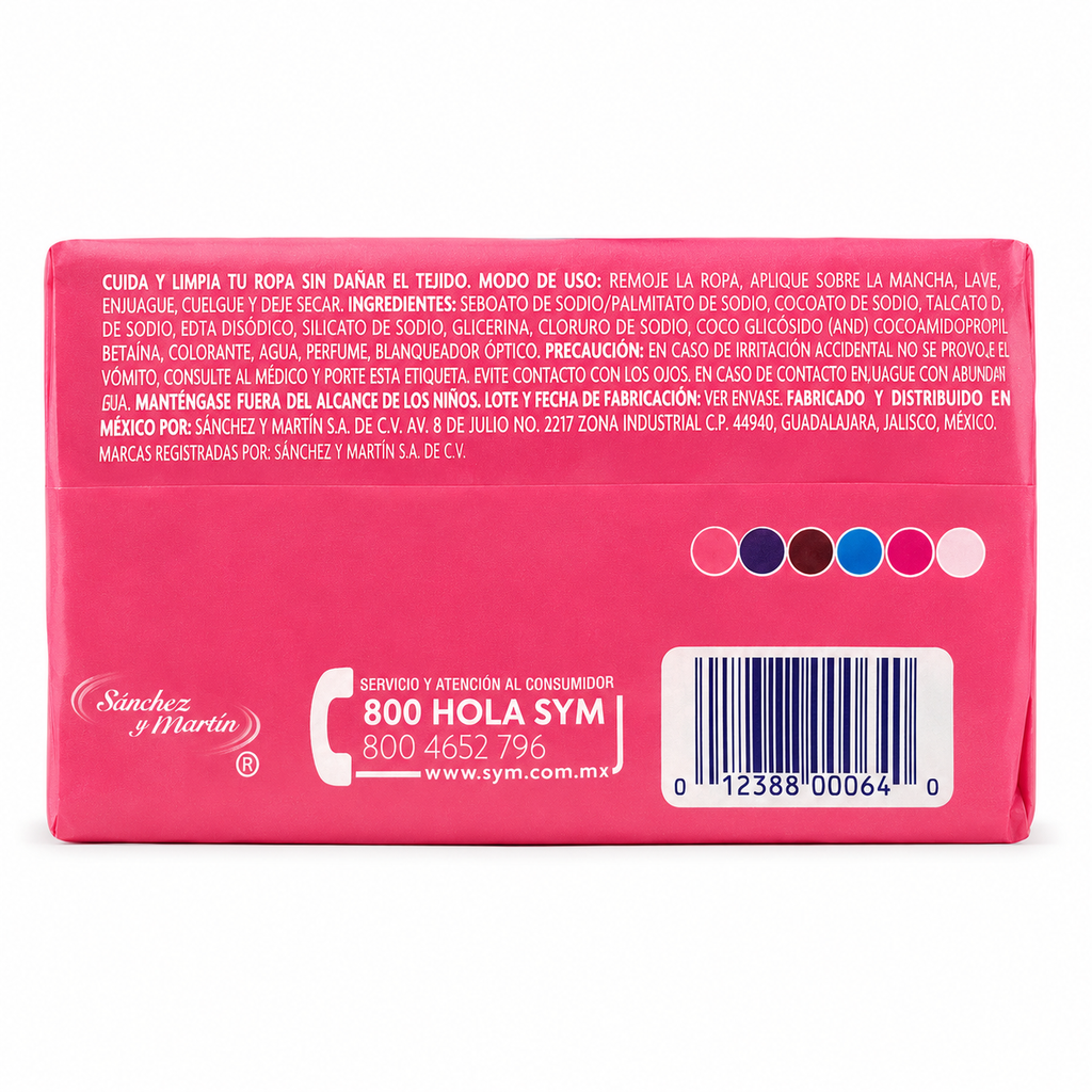Lirio Tejidos Delicados laundry soap 400 g back view with UPC